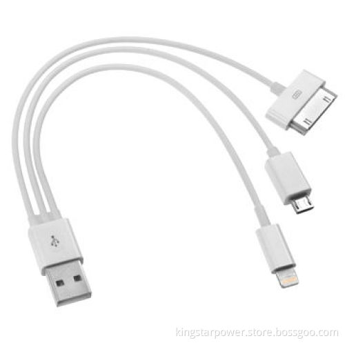 3-in-1 USB to 8/30-pin Micro USB Data Cable for iPhone, iPad and Samsung HTC